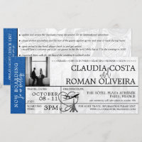 Royal Blue Paris Wedding Boarding Pass Invitation