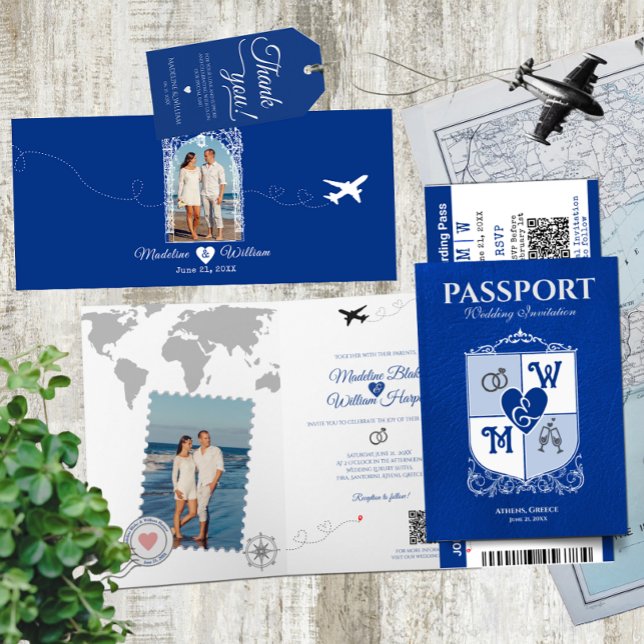 Royal Blue Passport Style Destination Wedding  Invitation (Creator Uploaded)