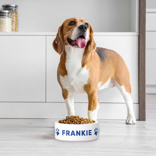 Royal Blue Paw Print Monogram Pet Name Bowl
