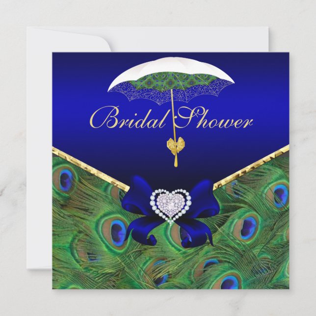 Royal Blue Peacock Bridal Shower Invite (Front)