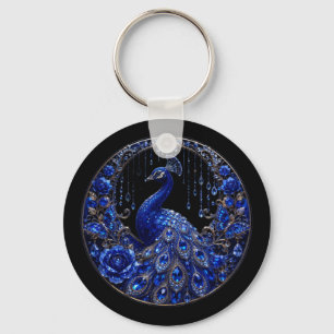 Royal Blue Peacock   Crystal Glamour Key Ring