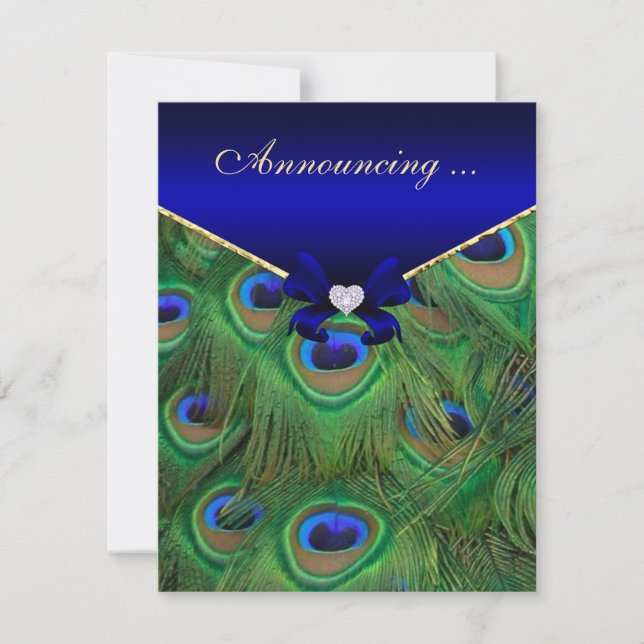 Royal Blue Peacock Engagement  Announcement (Front)