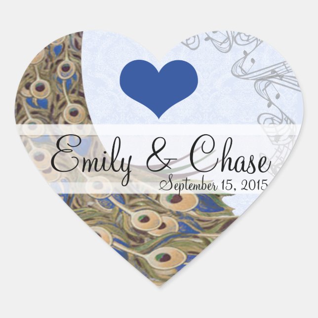 Royal Blue Peacock Feathers Wedding Sticker (Front)