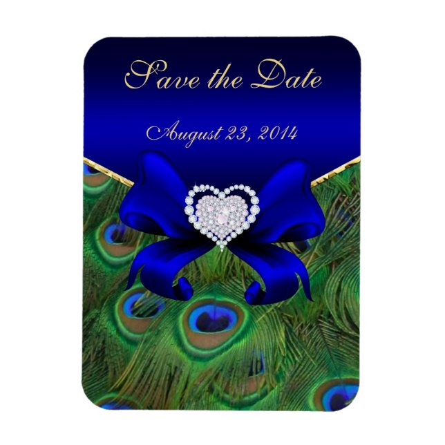 Royal Blue Peacock Save the Date Magnet (Vertical)