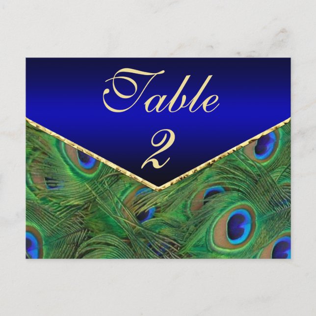 Royal Blue  Peacock Table Number Card (Front)