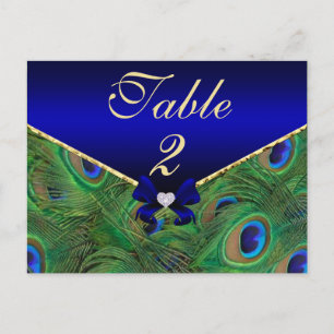 Royal Blue Peacock Table Number Card