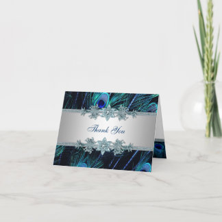 Royal Blue Peacock Thank You Card