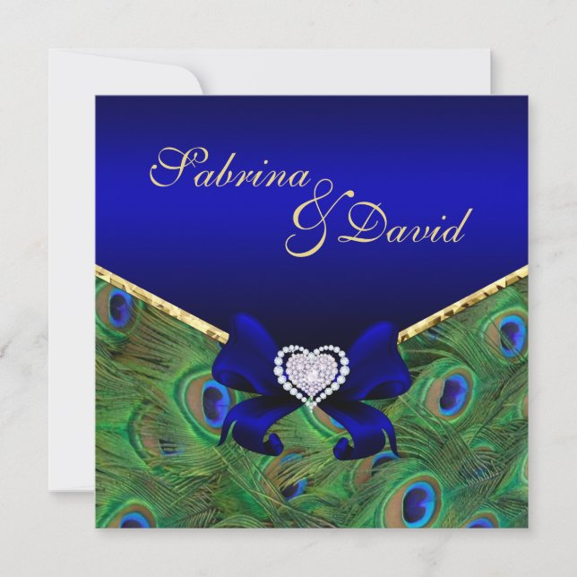 Royal Blue Peacock Wedding Invitation (Front)