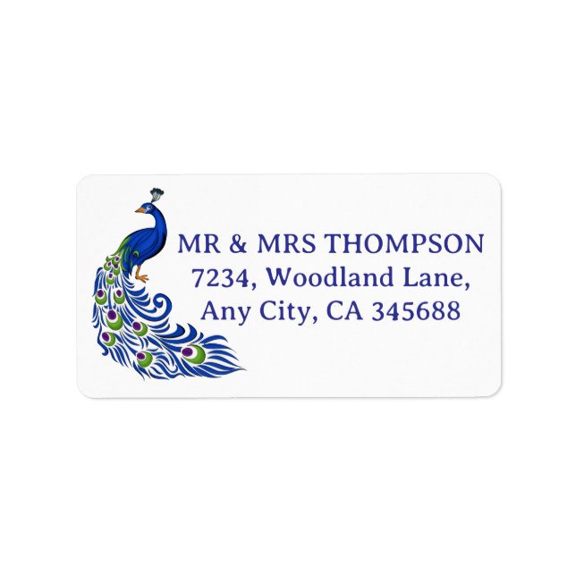 Royal Blue Peacock Wedding Return Address Label (Front)