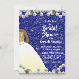 Royal Blue, Pearls African American Bridal Shower  Invitation
