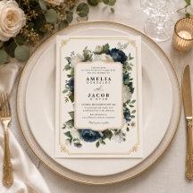 Royal Blue Peony Wedding with Gold Frame