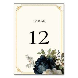 Royal Blue Peony Wedding with Gold Frame Table Number