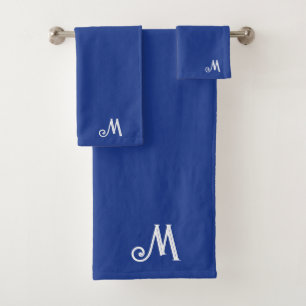 Royal Blue Personalised Monogram Name Initial Bath Towel Set