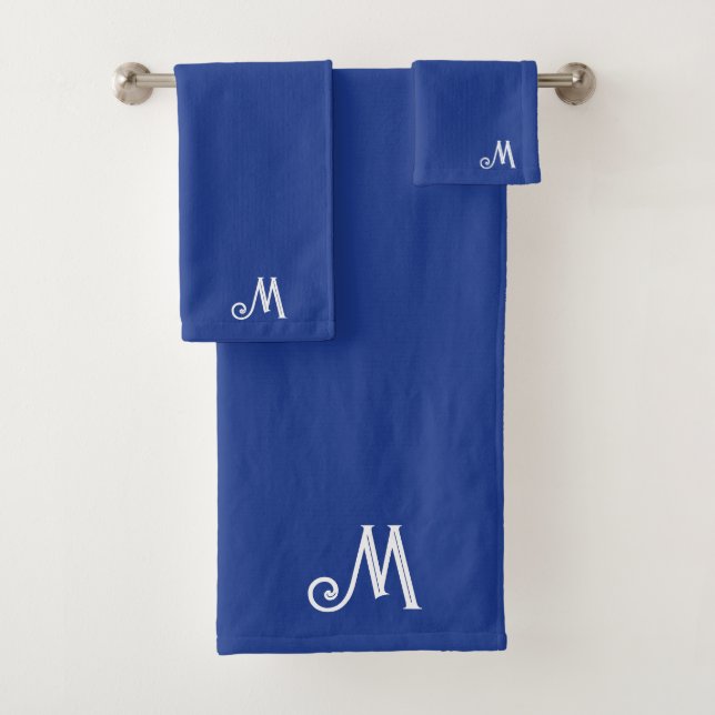  Royal Blue Personalised Monogram Name Initial  Bath Towel Set (Insitu)
