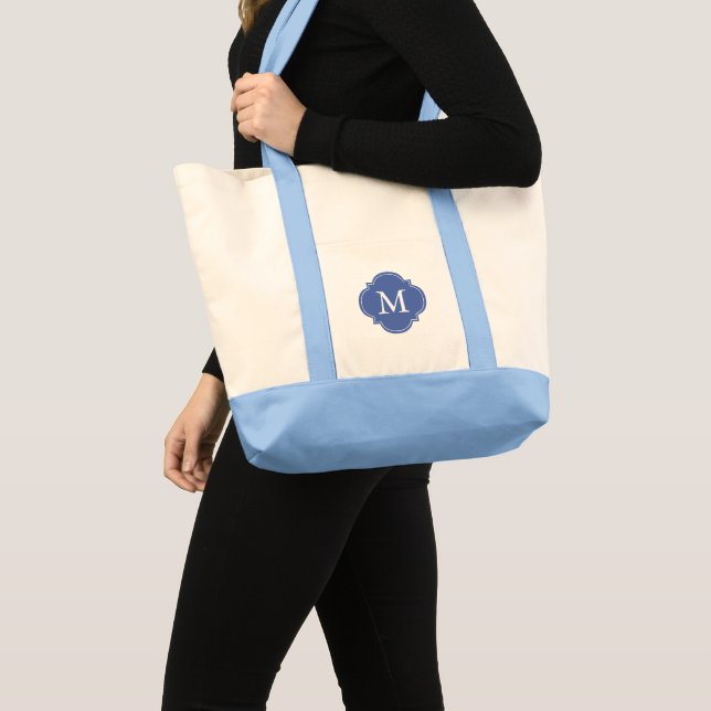 Royal Blue Personalised Quatrefoil Monogram Tote Bag (Front (Product))