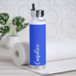 Royal Blue Personalised Wedding Bridesmaid Water Bottle<br><div class="desc">Gift your wedding bridesmaid or maid of honour with this trendy, vacuum Insulated water bottle that features her name in white, stylised script on a royal blue colour background designed to match your wedding colour scheme. Personalise bottle by editing and replacing name with your own as desired. Select your water...</div>