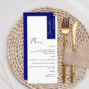 Royal Blue, Personalised with Guest Name Elegant Menu