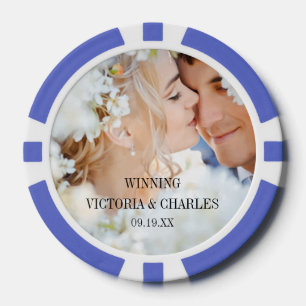 Royal Blue Personalised Your Photo Wedding Favours Poker Chips
