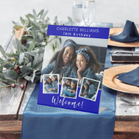 Royal blue photo collage birthday party welcome