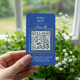Royal Blue   Photo Online RSVP QR Code Wedding  Enclosure Card