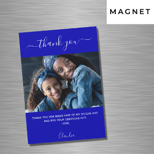 Royal blue photo script thank you magnet