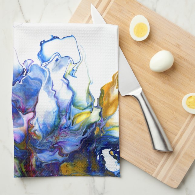 Royal Blue & Pink Abstract Fluid Art Tea Towel (Quarter Fold)