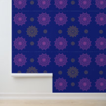 Royal Blue Pink & Gold Mandala Pattern Wallpaper