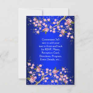 Royal Blue Pink Japanese Cherry Blossoms RSVP Card