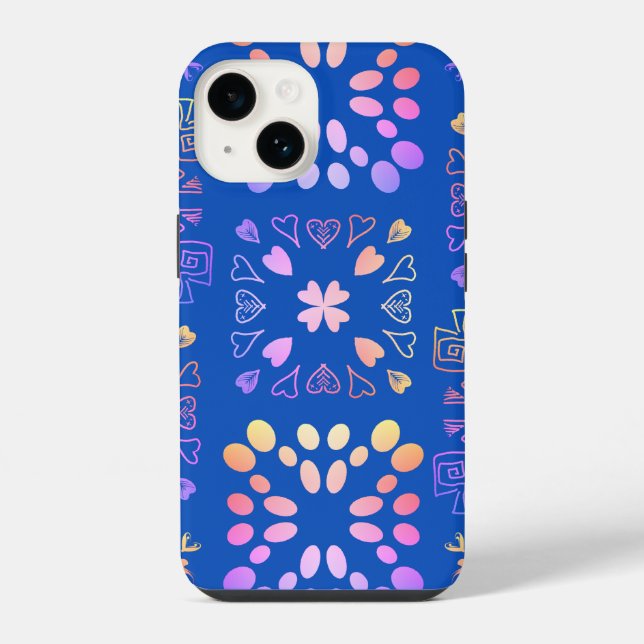 Royal Blue Pink Lilac Ombre Patchwork Pattern iPhone Case (Back)