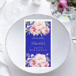 Royal blue pink roses florals elegant birthday napkin<br><div class="desc">Personalise and add a date,  name and age.  A royal blue coloured background,  the blue colour is uneven.  Decorated with pink watercolored roses,  florals.</div>