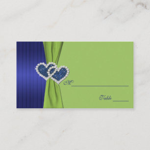 Royal Blue Pleats and Chartreuse Damask Placecards