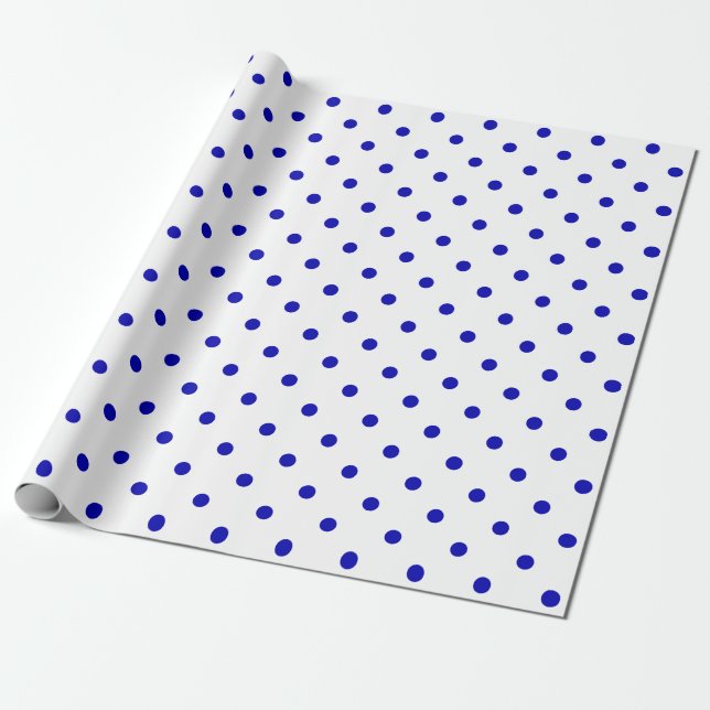 Royal Blue Polka Dot on White Large Space Wrapping Paper (Unrolled)