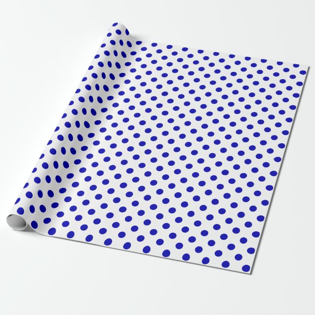 Royal Blue Polka Dot on White Medium Space Wrapping Paper (Unrolled)