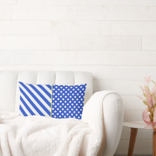 Royal Blue Polka Dots and Stripes by ShirleyTaylor Lumbar Cushion