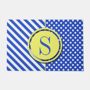 Royal Blue Polka Dots And Stripes by STaylor Doormat