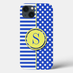 Royal Blue Polka Dots and Stripes-Monogram STaylor iPhone 13 Case