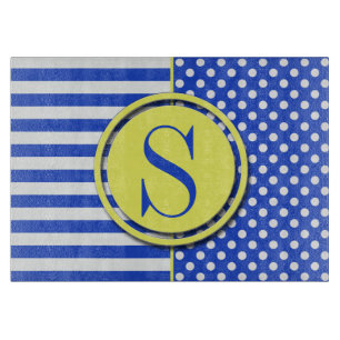Royal Blue Polka Dots and Stripes-Monogram STaylor Cutting Board