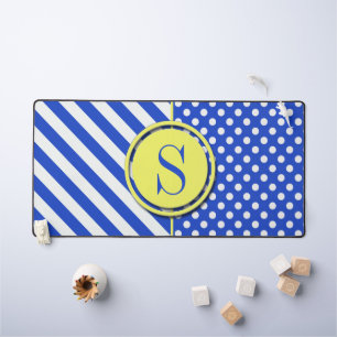 Royal Blue Polka Dots and Stripes-Monogram STaylor Desk Mat