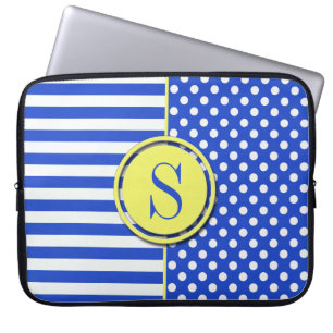 Royal Blue Polka Dots and Stripes-Monogram STaylor Laptop Sleeve