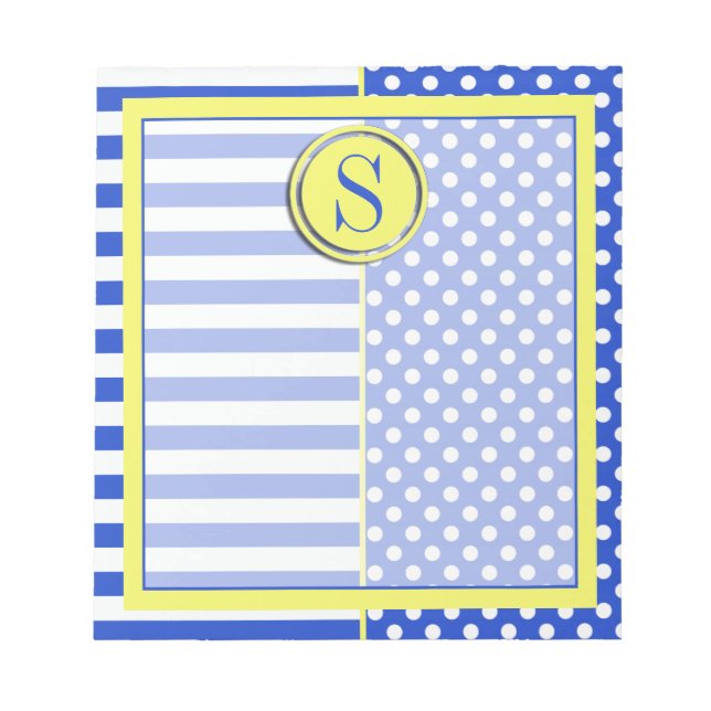 Royal Blue Polka Dots and Stripes-Monogram STaylor Notepad (Front)