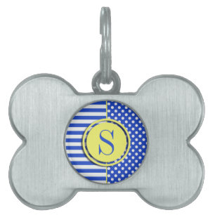 Royal Blue Polka Dots and Stripes-Monogram STaylor Pet Name Tag