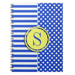 Royal Blue Polka Dots and Stripes-Monogram STaylor Spiral Notebook