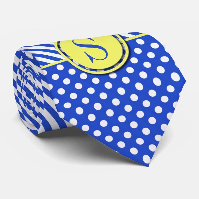 Royal Blue Polka Dots and Stripes-Monogram STaylor Tie (Rolled)
