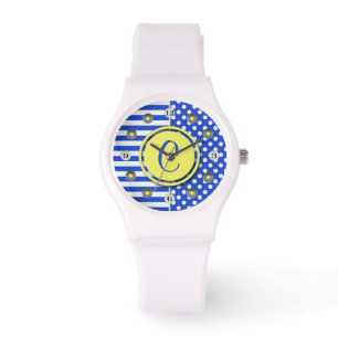 Royal Blue Polka Dots and Stripes-Monogram STaylor Watch