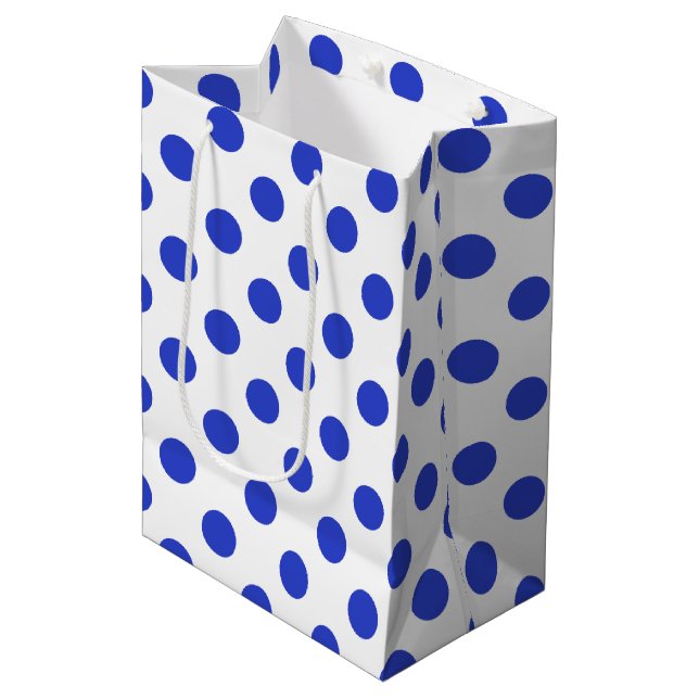 Royal blue polka dots medium gift bag (Front Angled)