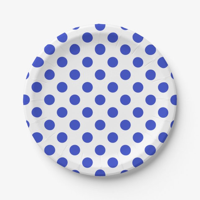 Royal blue polka dots paper plate (Front)