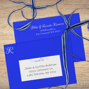 Royal Blue Pre-addressed 5x7 Monogram Quinceanera Envelope
