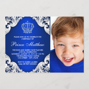Royal Blue Prince Birthday Party Invitation