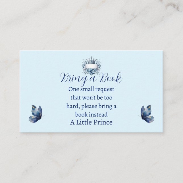 Royal Blue Prince Crown Bring a Book Card (Front)