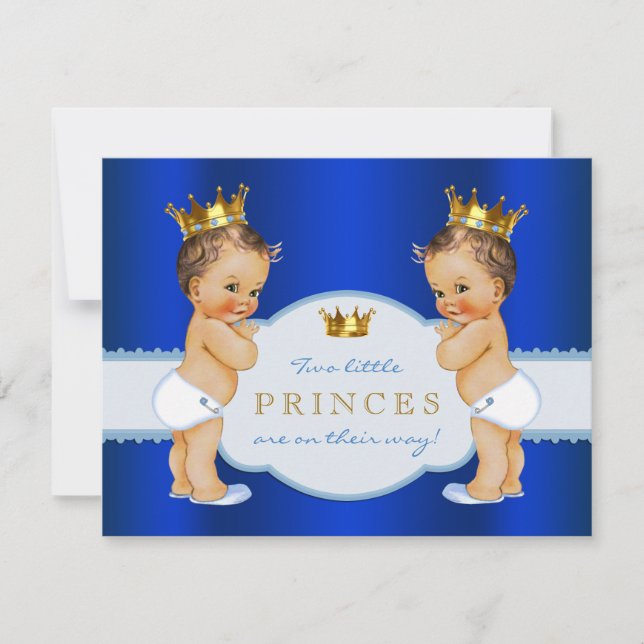 Royal Blue Prince Twin Boy Baby Shower Invitation (Front)